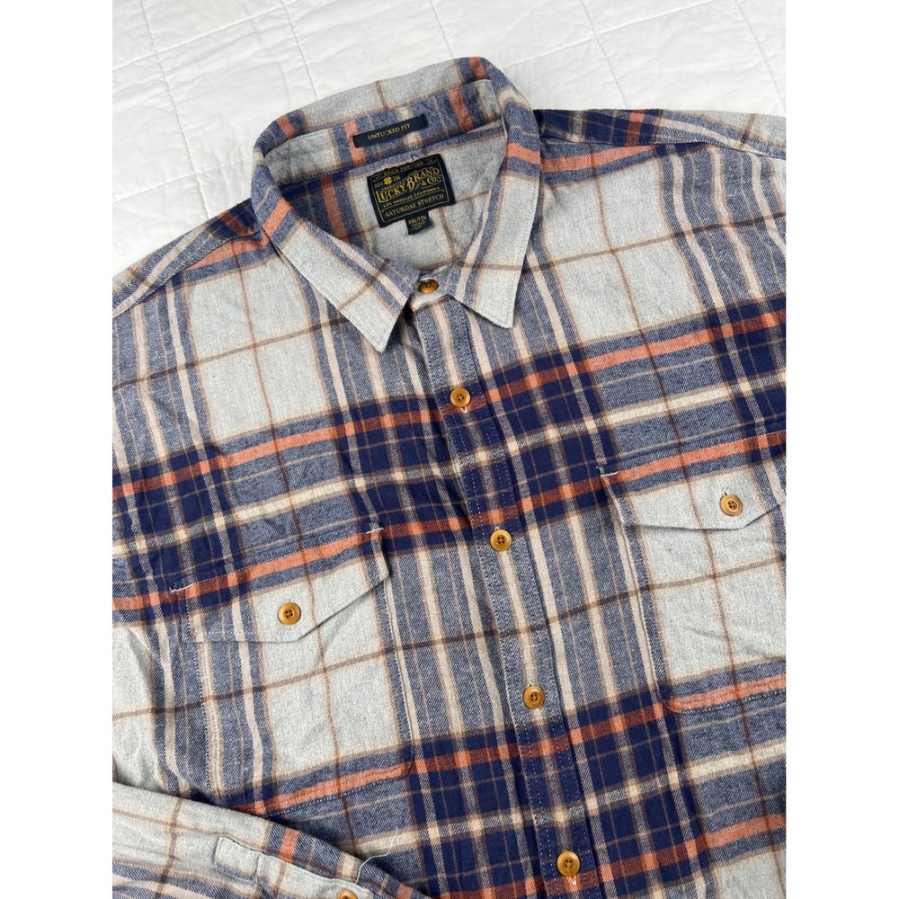 Lucky Brand Men's XXL Plaid Flannel Shirt Button Up Long Sleeve Saturday Stretch